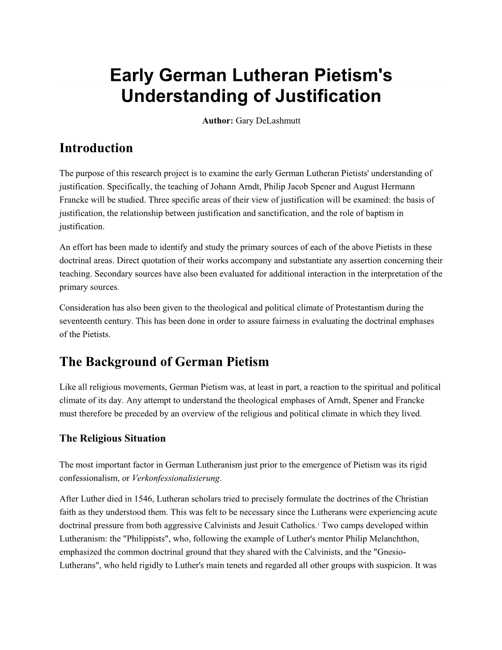 Early German Lutheran Pietism's Understanding of Justification