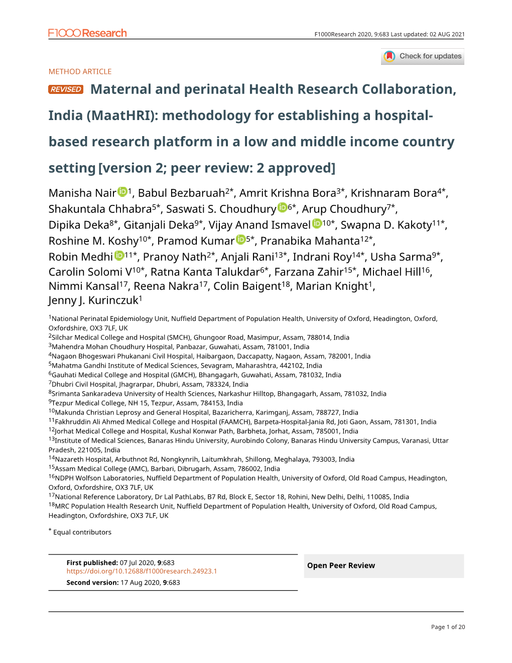 Maternal and Perinatal Health Research