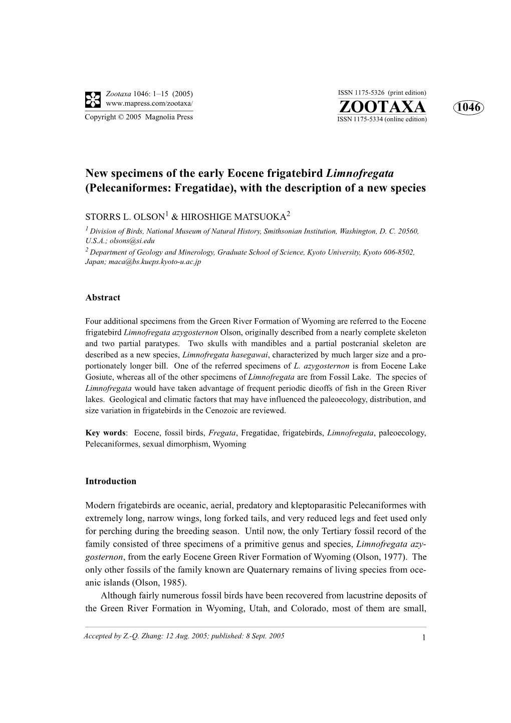 Zootaxa, Aves, Eocene, Fossil Birds, Fregata, Fregatidae, Frigatebirds, Limnofregata