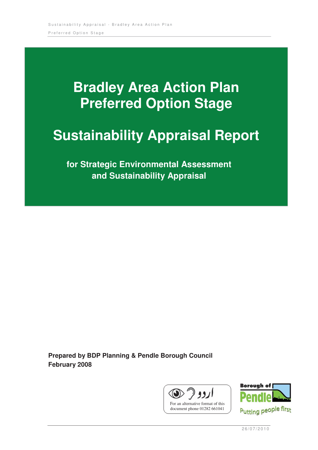 Download Bradley Area Action Plan Sustainability Appraisal Report