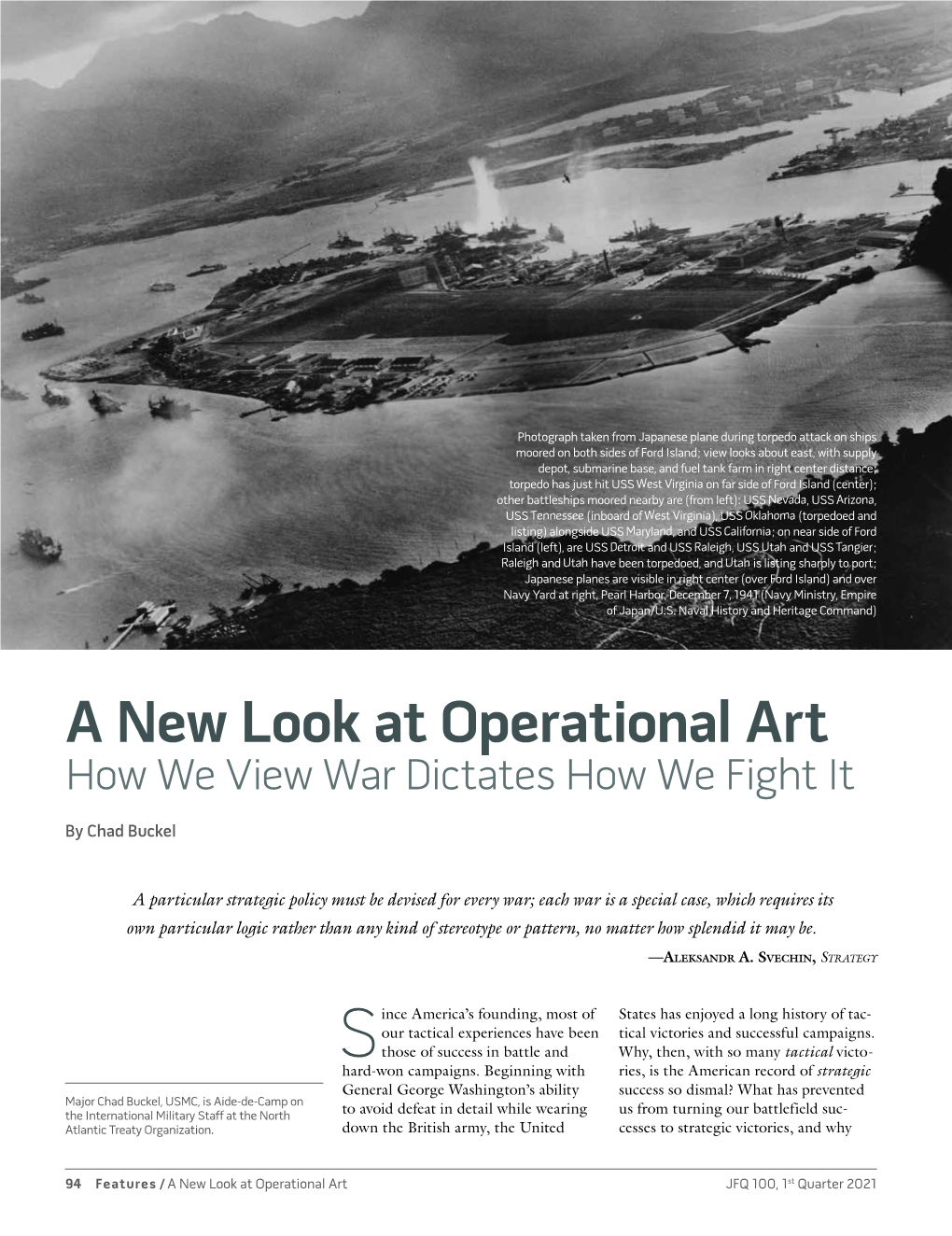 A New Look at Operational Art: How We View War Dictates How We