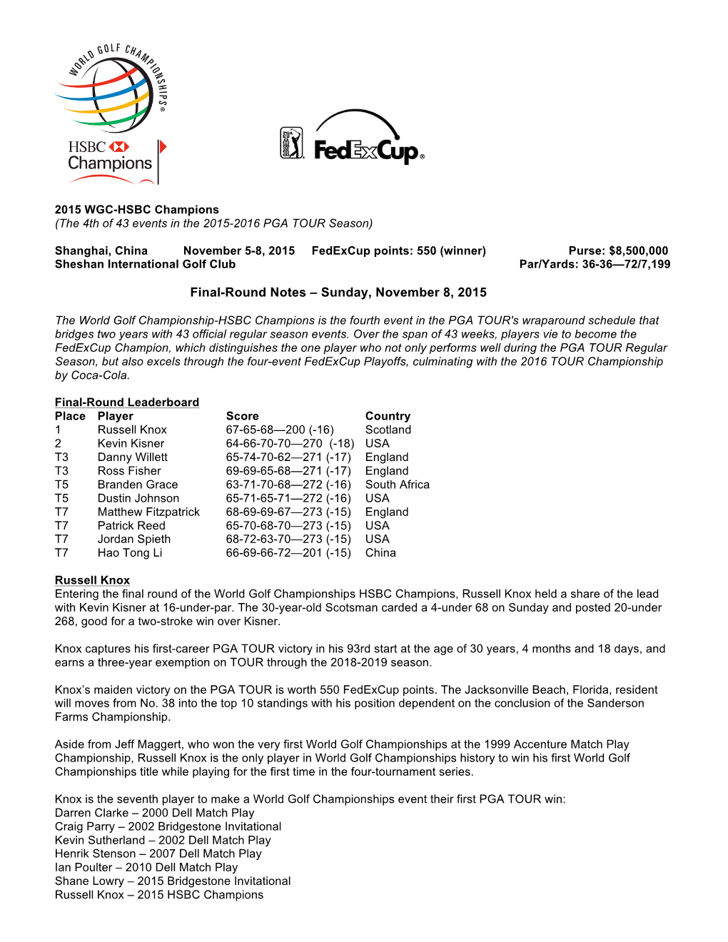 2015 HSBC Champions R4 Notes