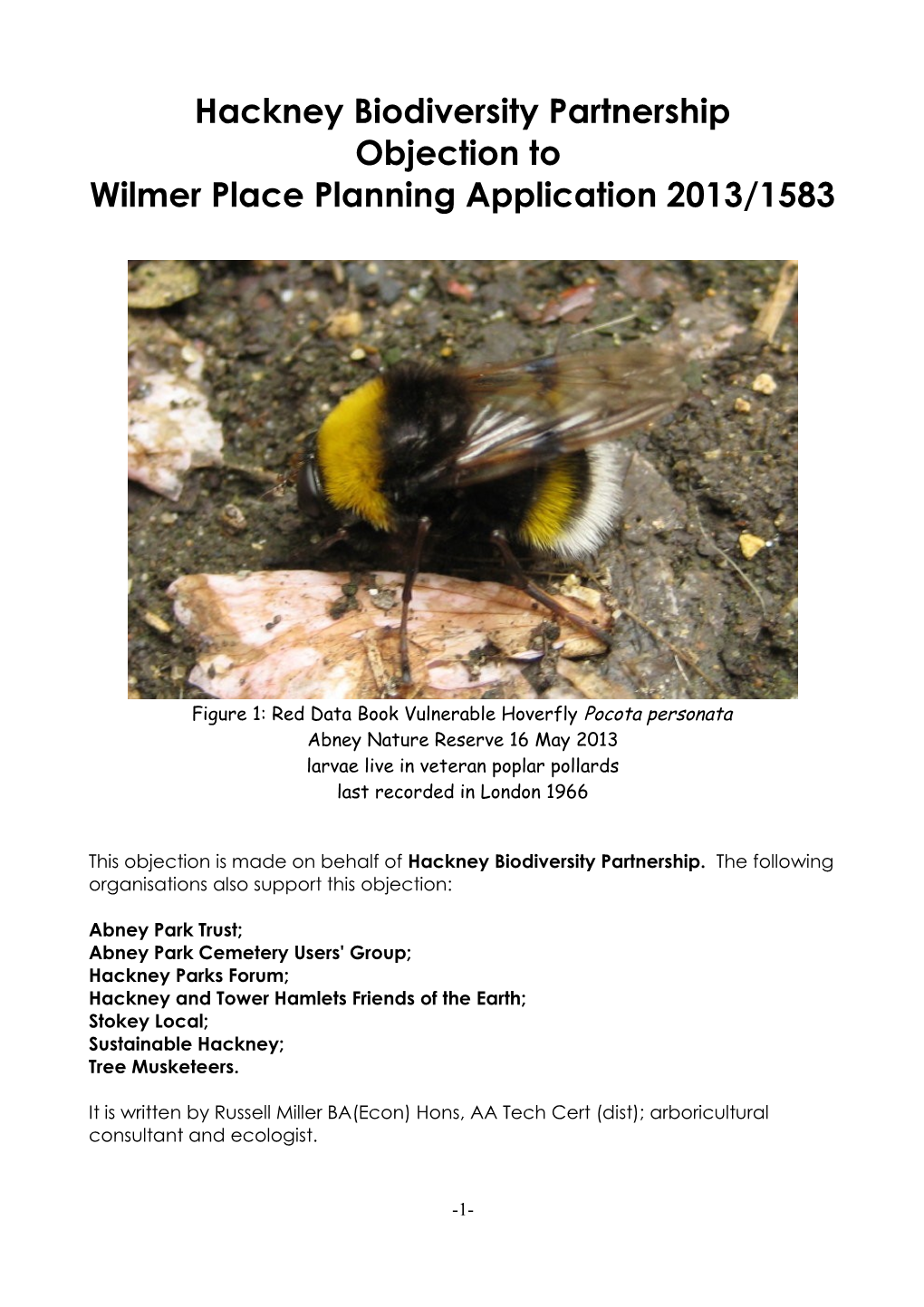 Hackney Biodiversity Partnership Objection to Wilmer Place Planning Application 2013/1583