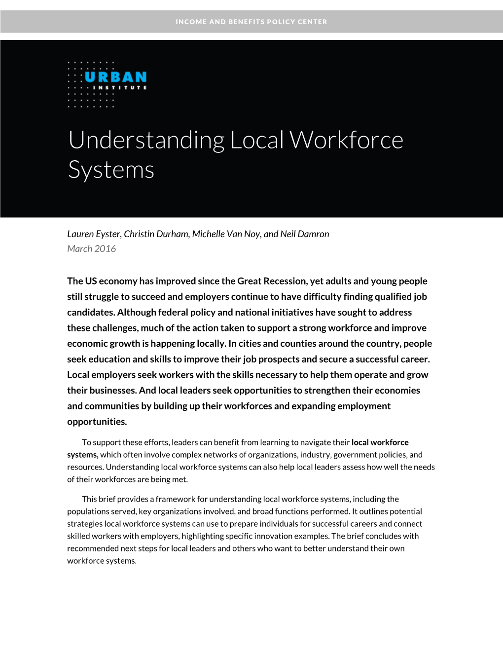 Understanding Local Workforce Systems