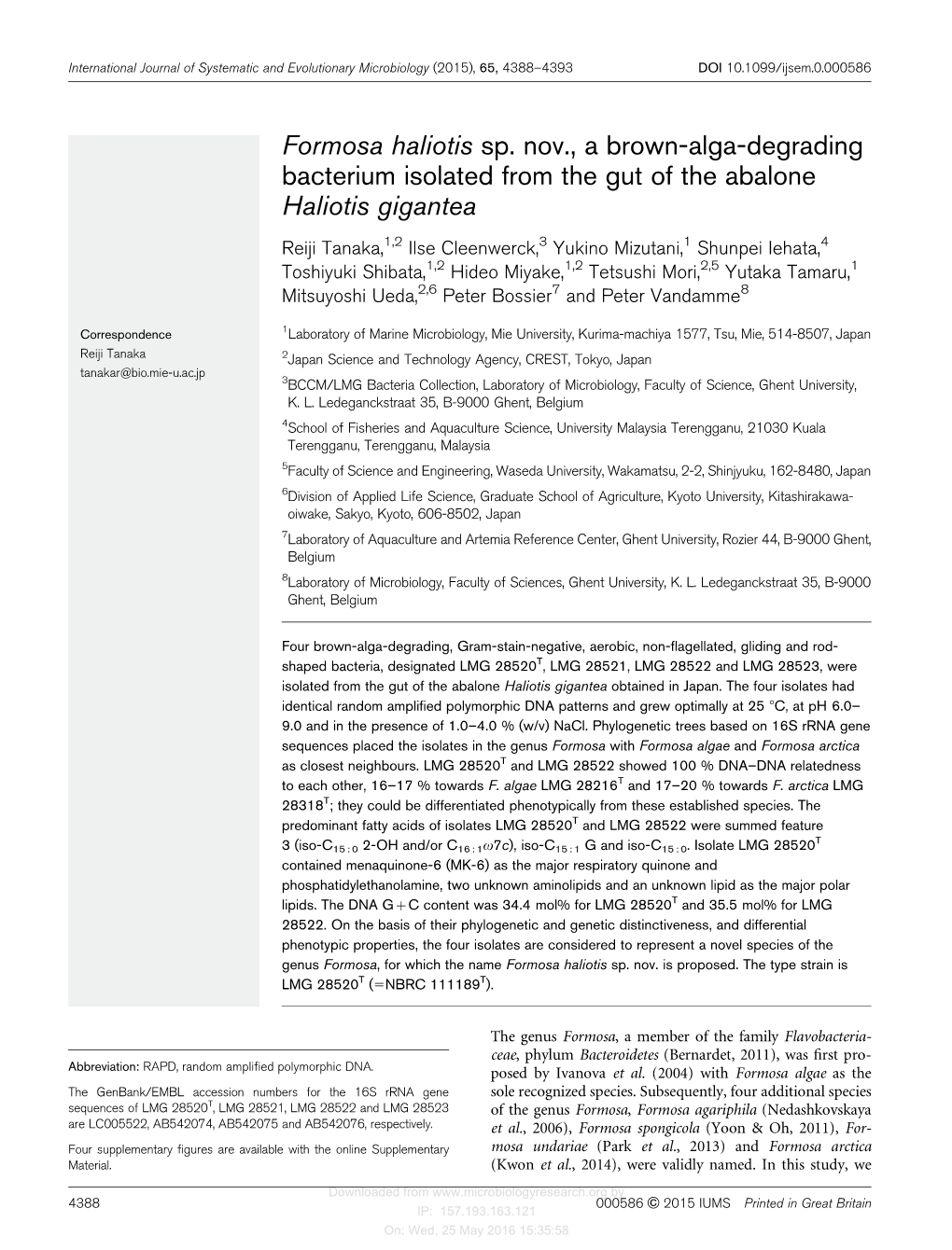 Formosa Haliotis Sp. Nov., a Brown-Alga-Degrading Bacterium Isolated from the Gut of the Abalone Haliotis Gigantea