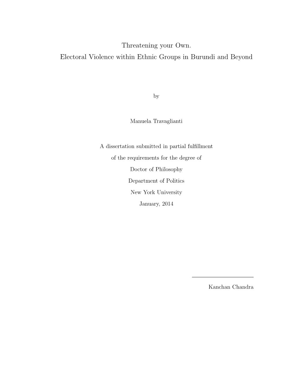 Threatening Your Own. Electoral Violence Within Ethnic Groups in Burundi and Beyond