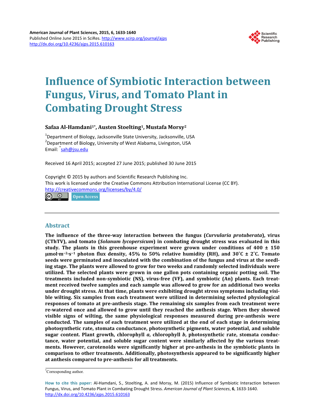 Influence of Symbiotic Interaction Between Fungus, Virus, and Tomato Plant in Combating Drought Stress