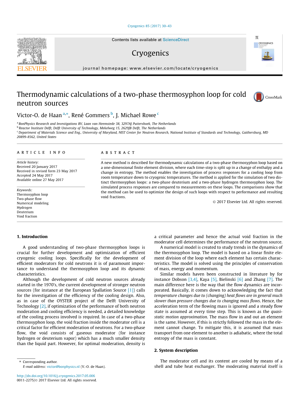 Thermodynamic Calculations of a Two-Phase Thermosyphon Loop for Cold Neutron Sources ⇑ Victor-O