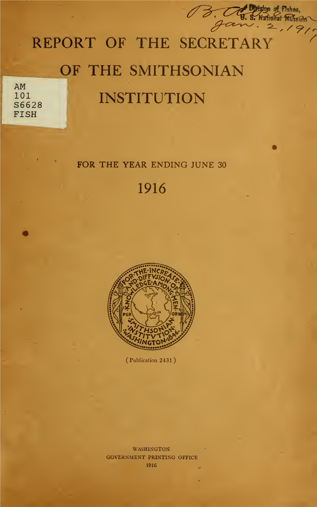 Report of the Secretary of the Smithsonian Institution