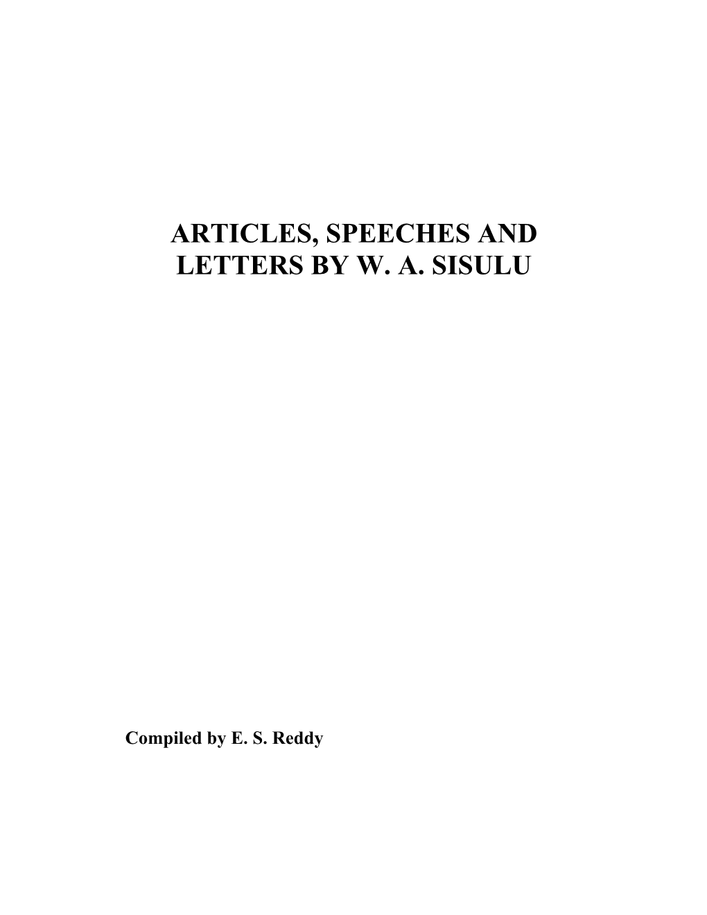 Articles, Speeches and Letters by W
