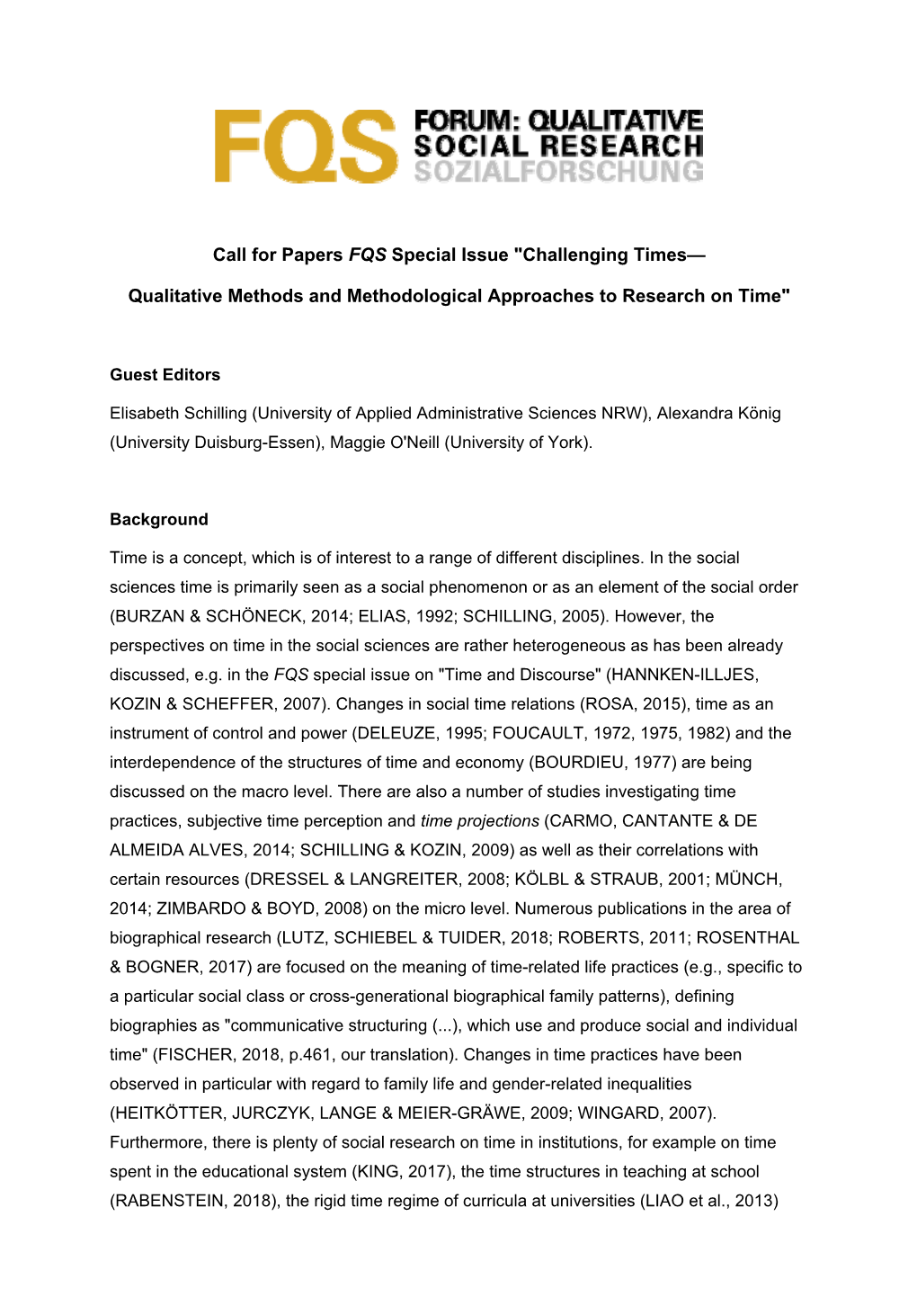 Call for Papers FQS Special Issue "Challenging Times— Qualitative