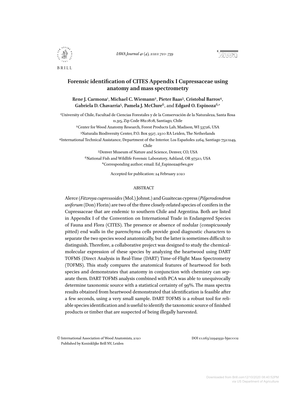 Forensic Identification of CITES Appendix I Cuipressaceae Using