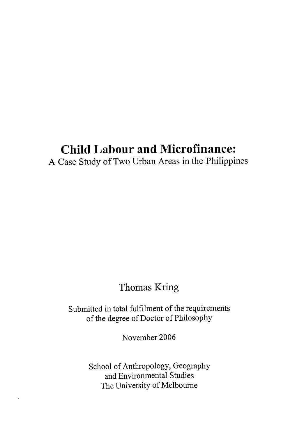 Child Labour and Microfinance: a Case Study of Two Urban Areas in the Philippines