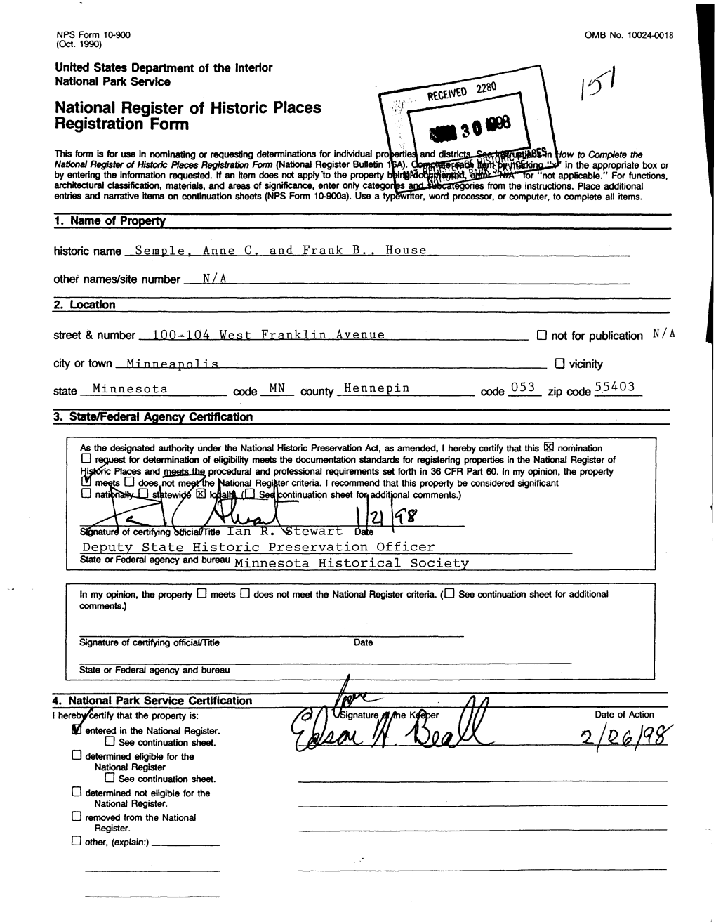 National Register of Historic Places Registration Form J 2J