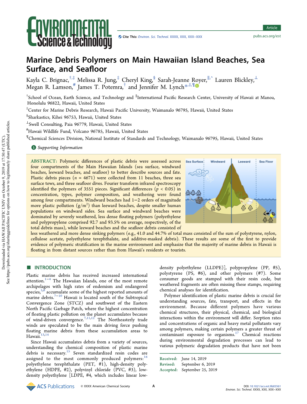 Marine Debris Polymers on Main Hawaiian Island Beaches, Sea Surface, and Seafloor