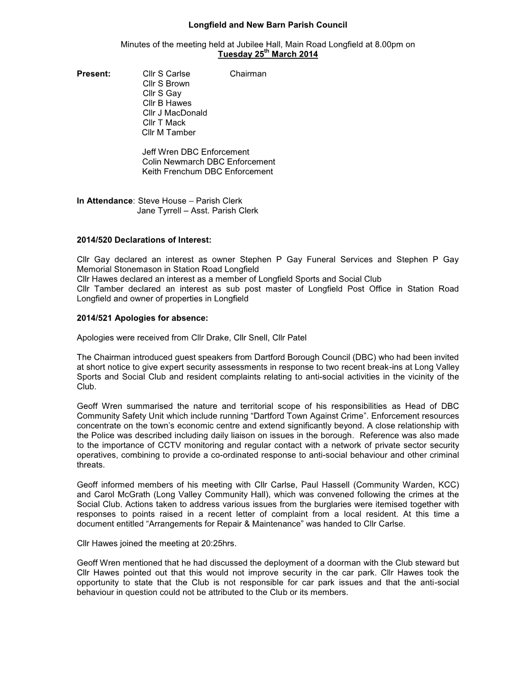 Parish Council Minutes March 2014