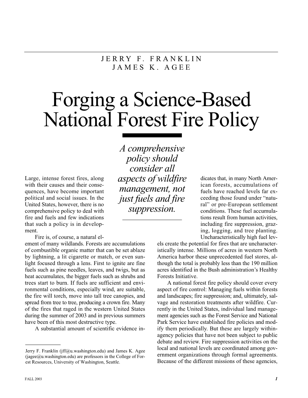 Forging a Science-Based National Forest Fire Policy