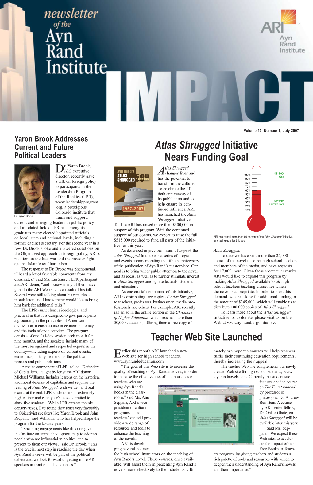 Atlas Shrugged Initiative Nears Funding Goal Teacher Web Site