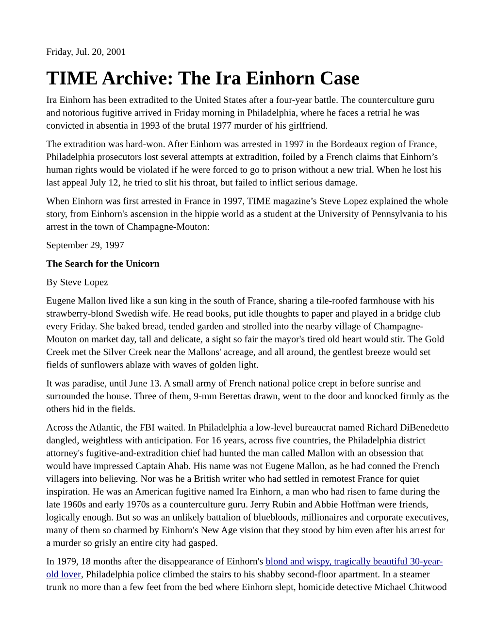 The Ira Einhorn Case Ira Einhorn Has Been Extradited to the United States After a Four-Year Battle