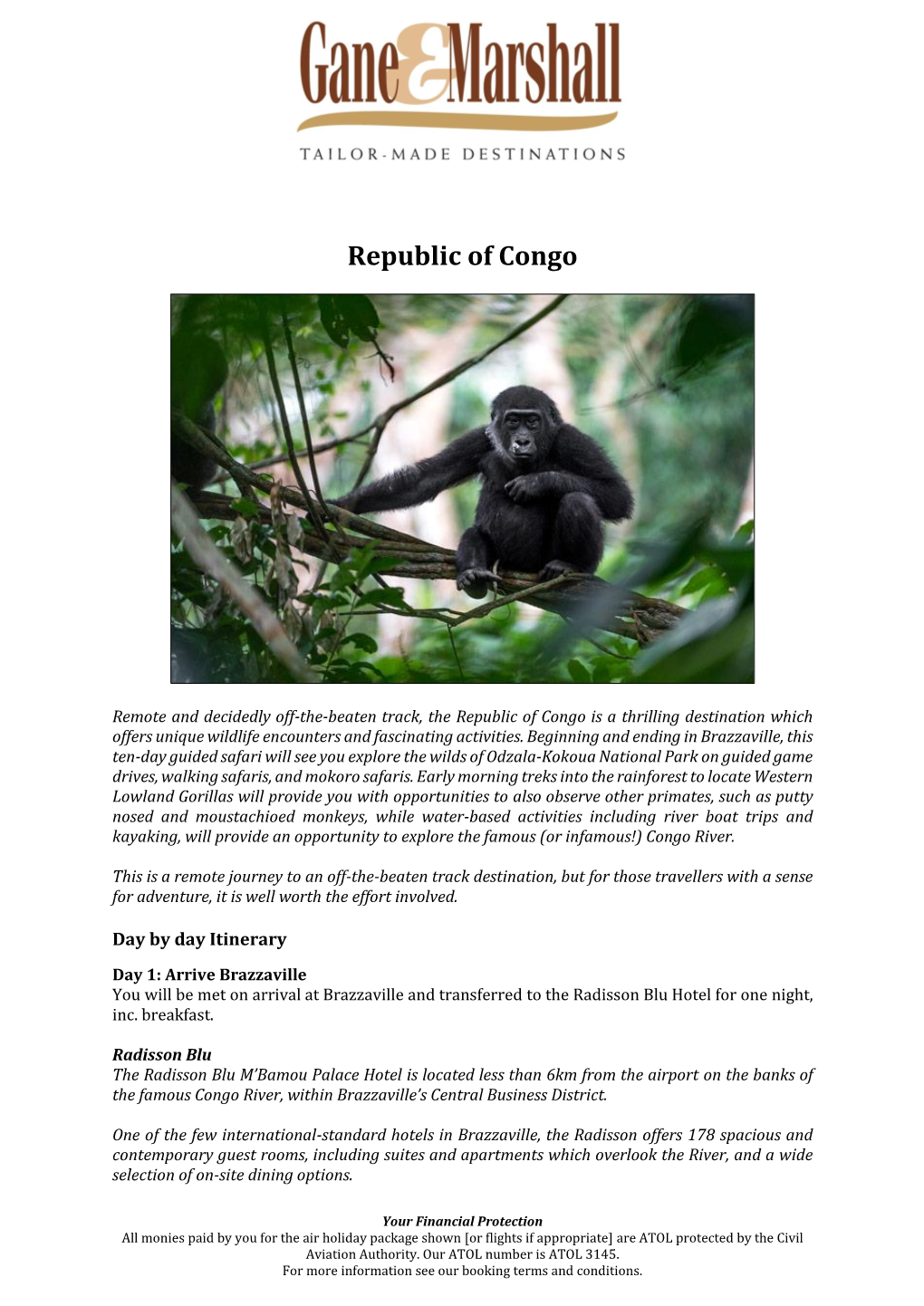 Congo Safari Itinerary