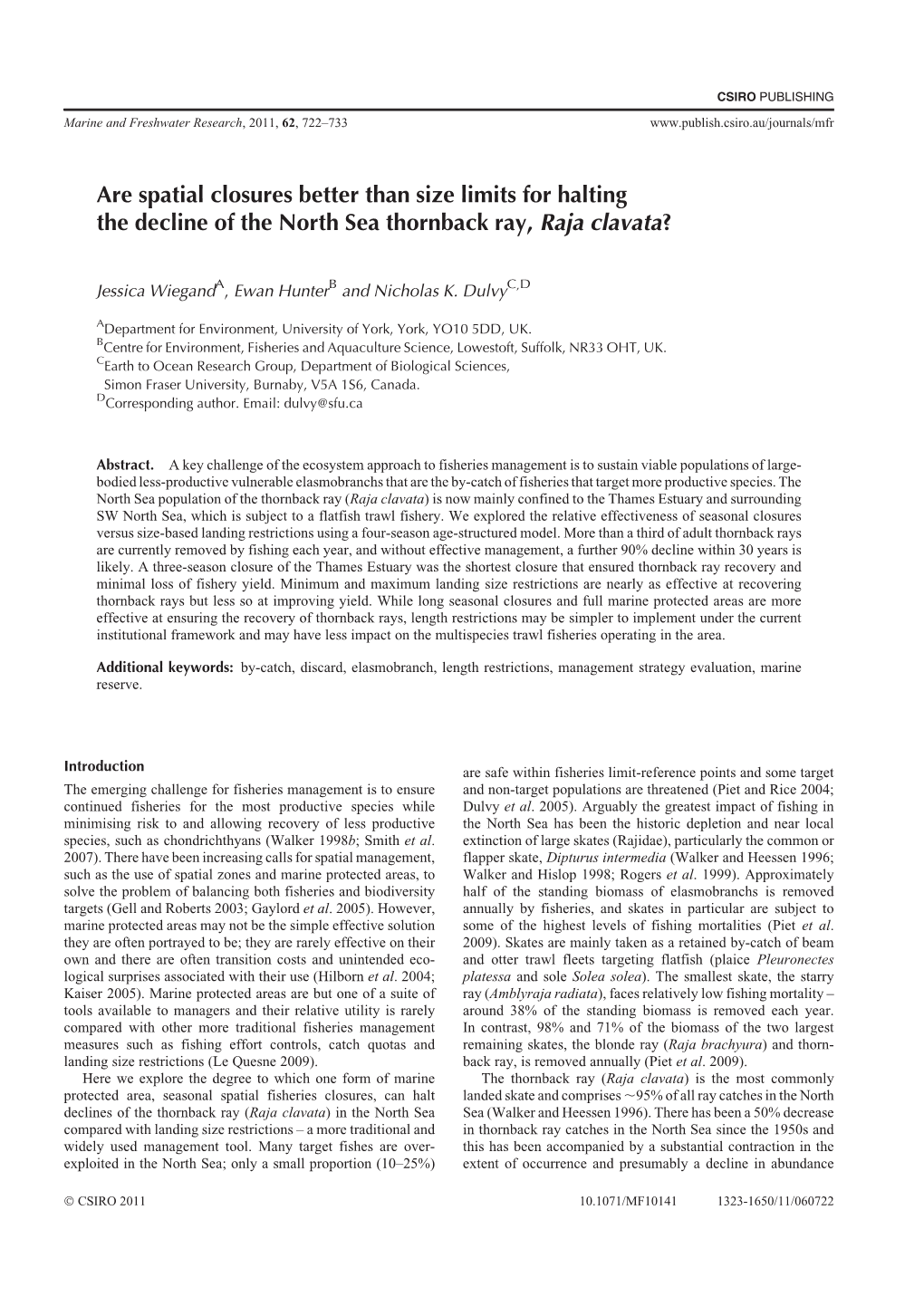 Are Spatial Closures Better Than Size Limits for Halting the Decline of the North Sea Thornback Ray, Raja Clavata?