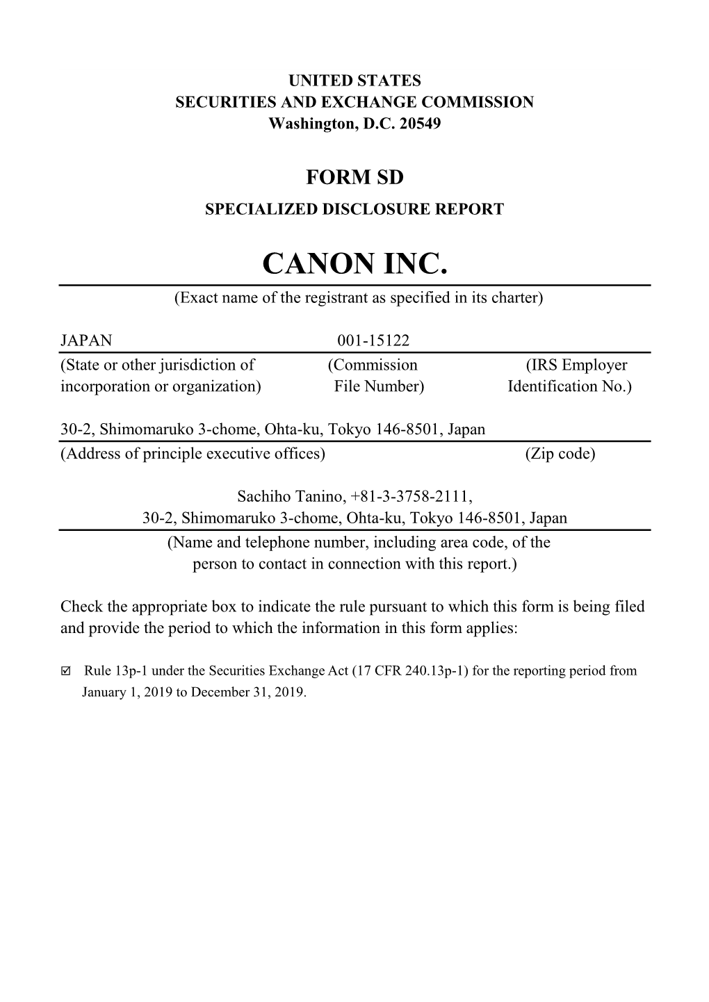 CANON INC. (Exact Name of the Registrant As Specified in Its Charter)