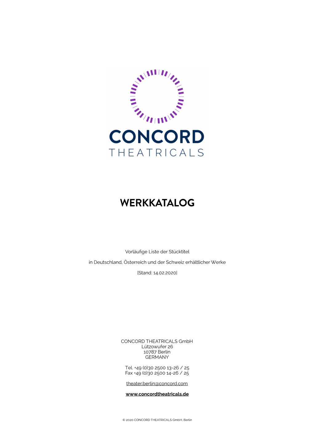 CONCORD THEATRICALS Werkkatalog