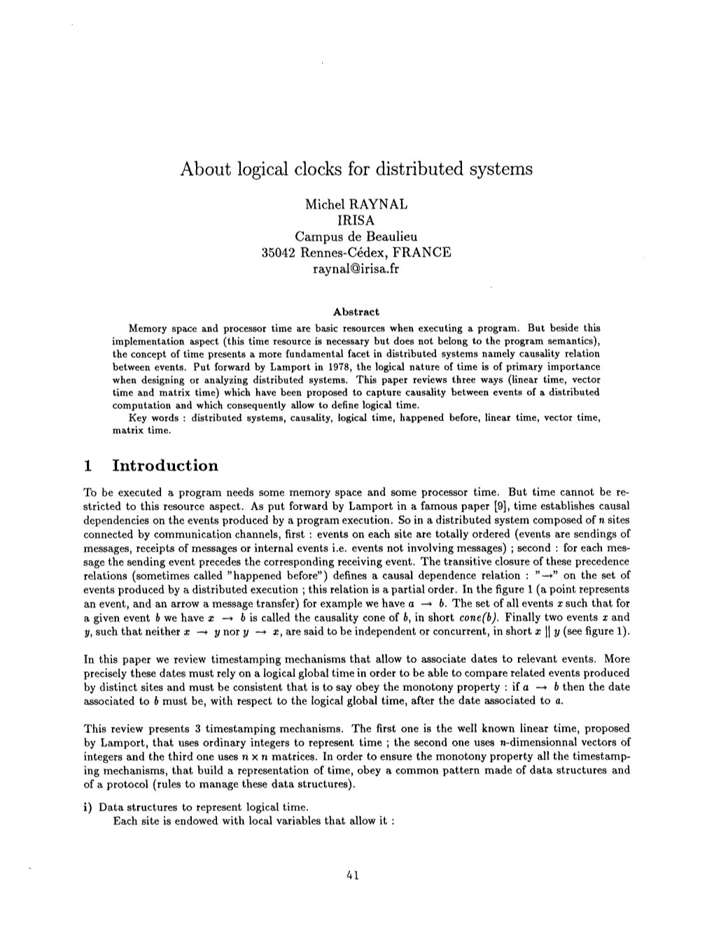 About Logical Clocks for Distributed Systems