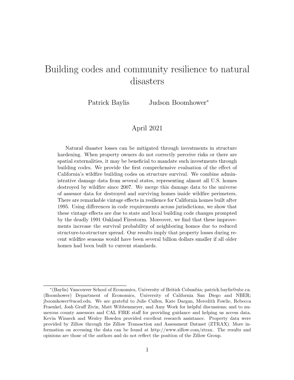 Building Codes and Community Resilience to Natural Disasters