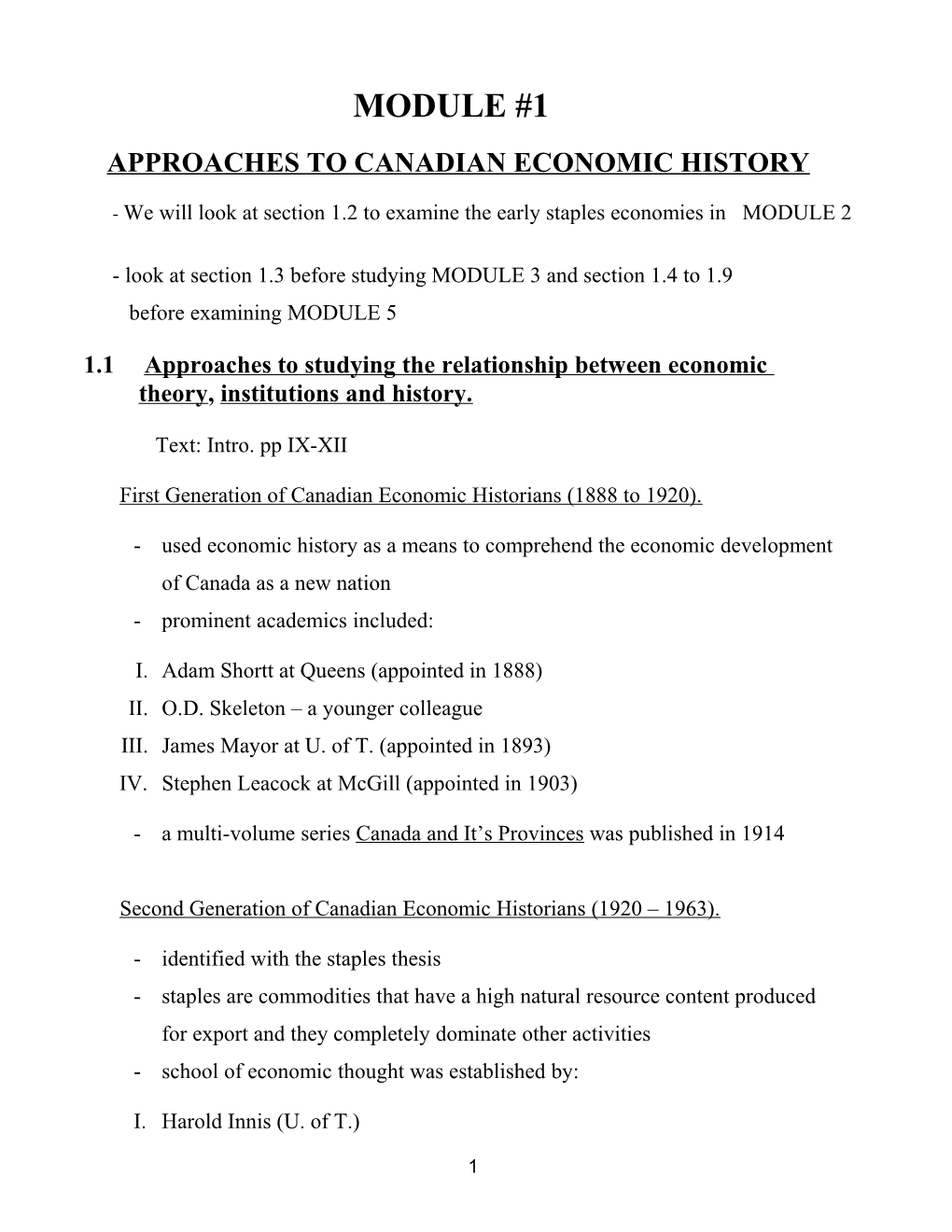 Module 1: Approaches to Canadian Economic History