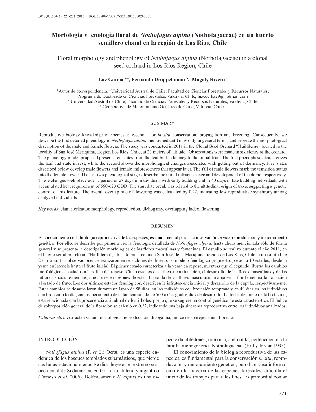 Morfología Y Fenología Floral De Nothofagus Alpina