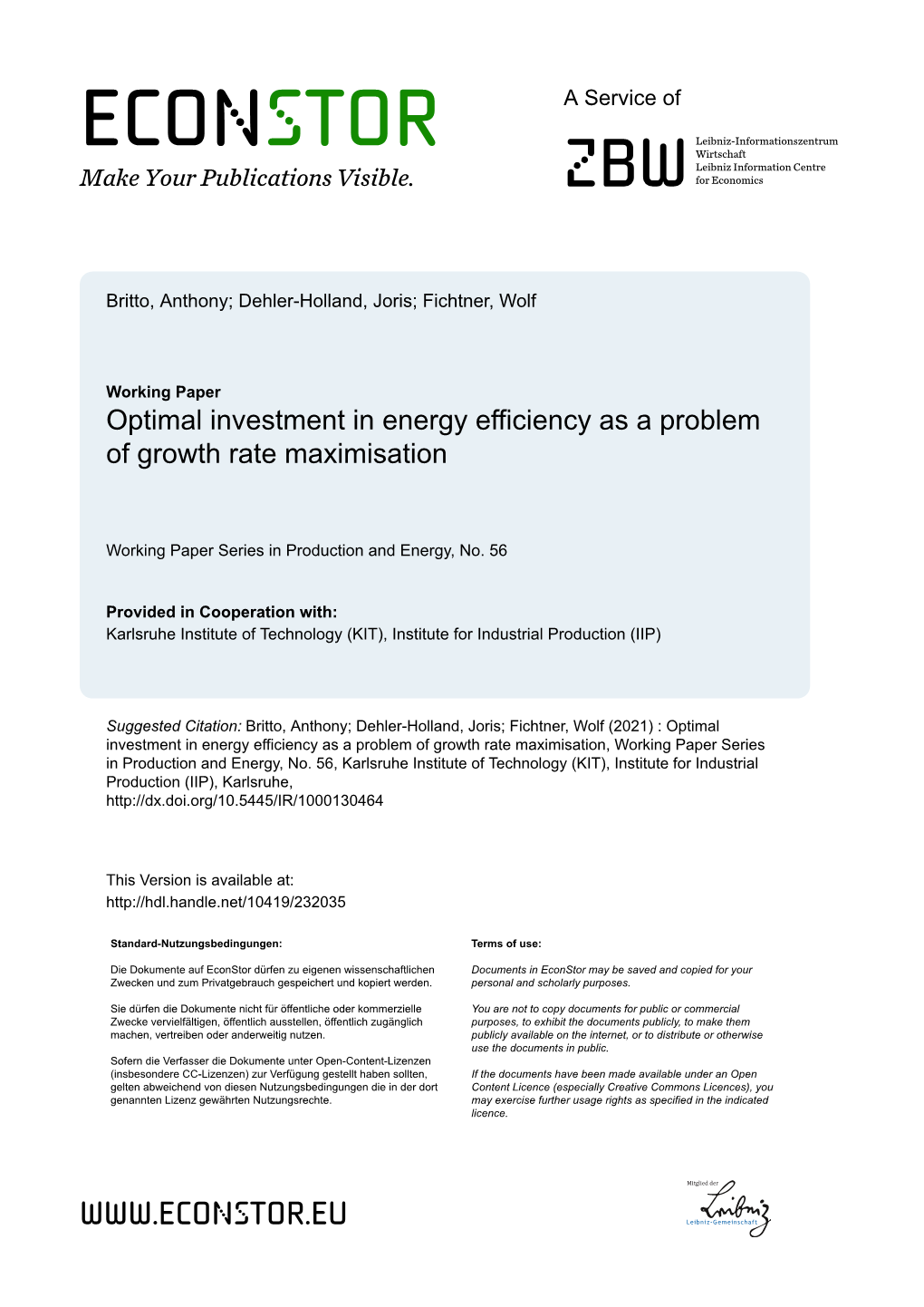 Optimal Investment in Energy Efficiency As a Problem of Growth Rate Maximisation