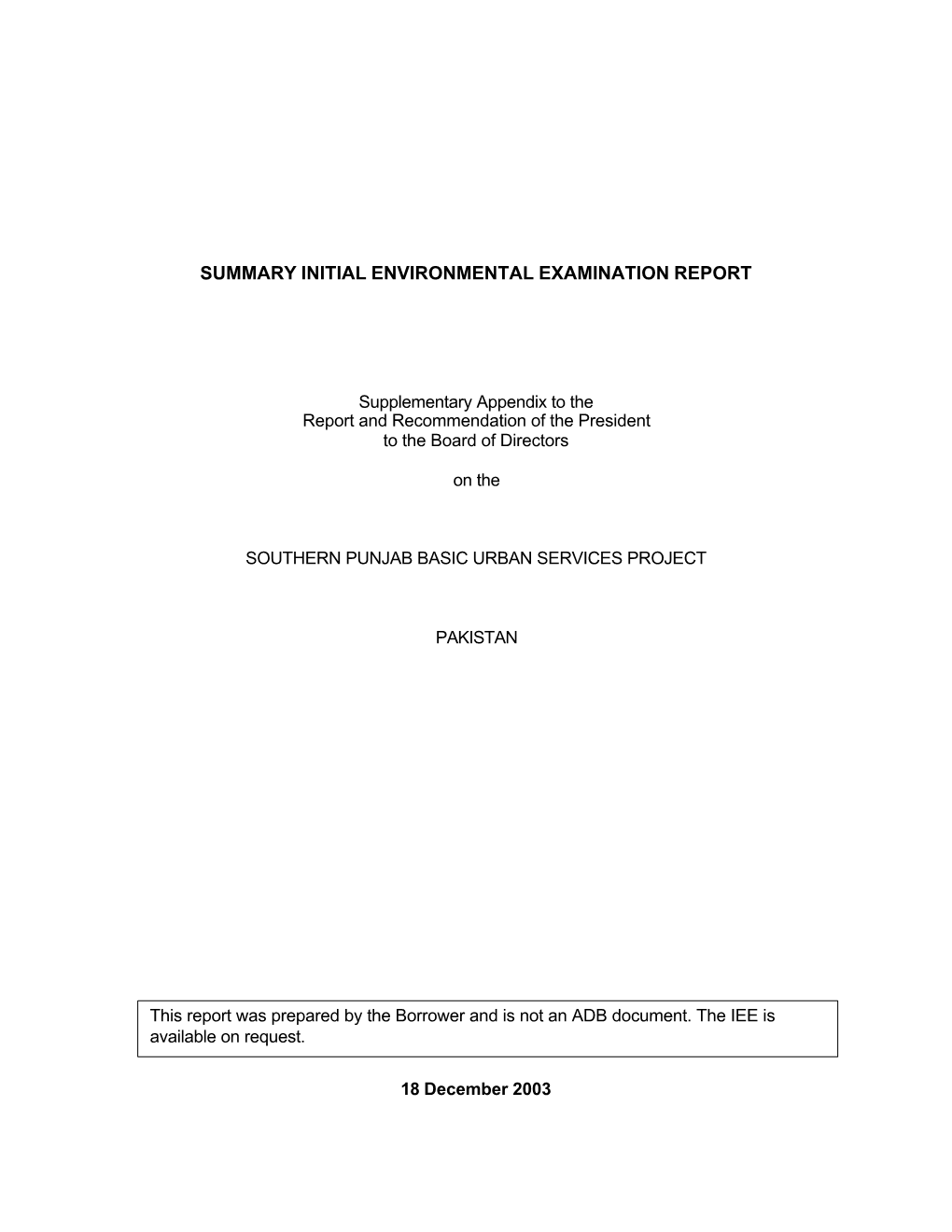 Summary Initial Environmental Examination Report