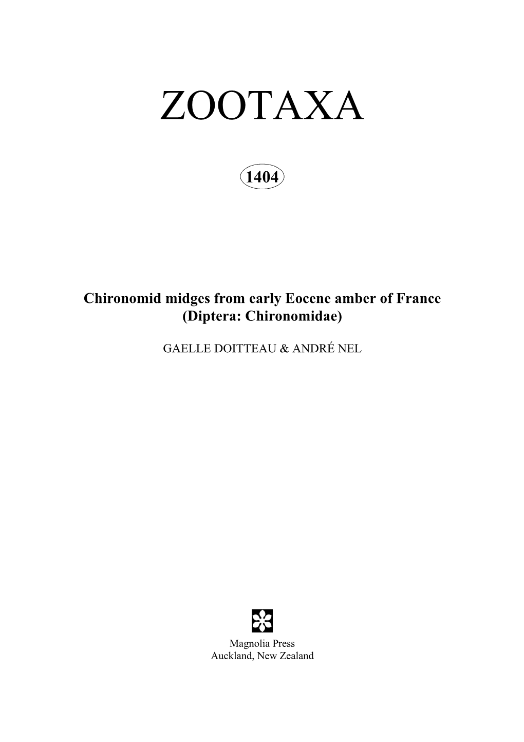Zootaxa: Chironomid Midges from Early Eocene Amber of France