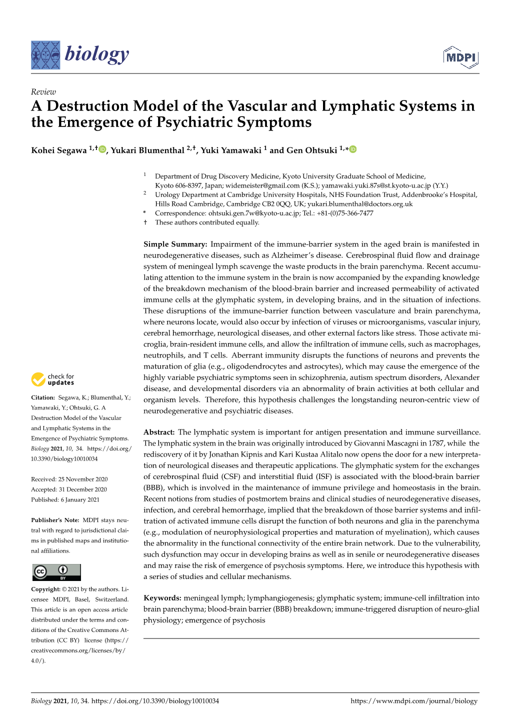 A Destruction Model of the Vascular and Lymphatic Systems in the Emergence of Psychiatric Symptoms