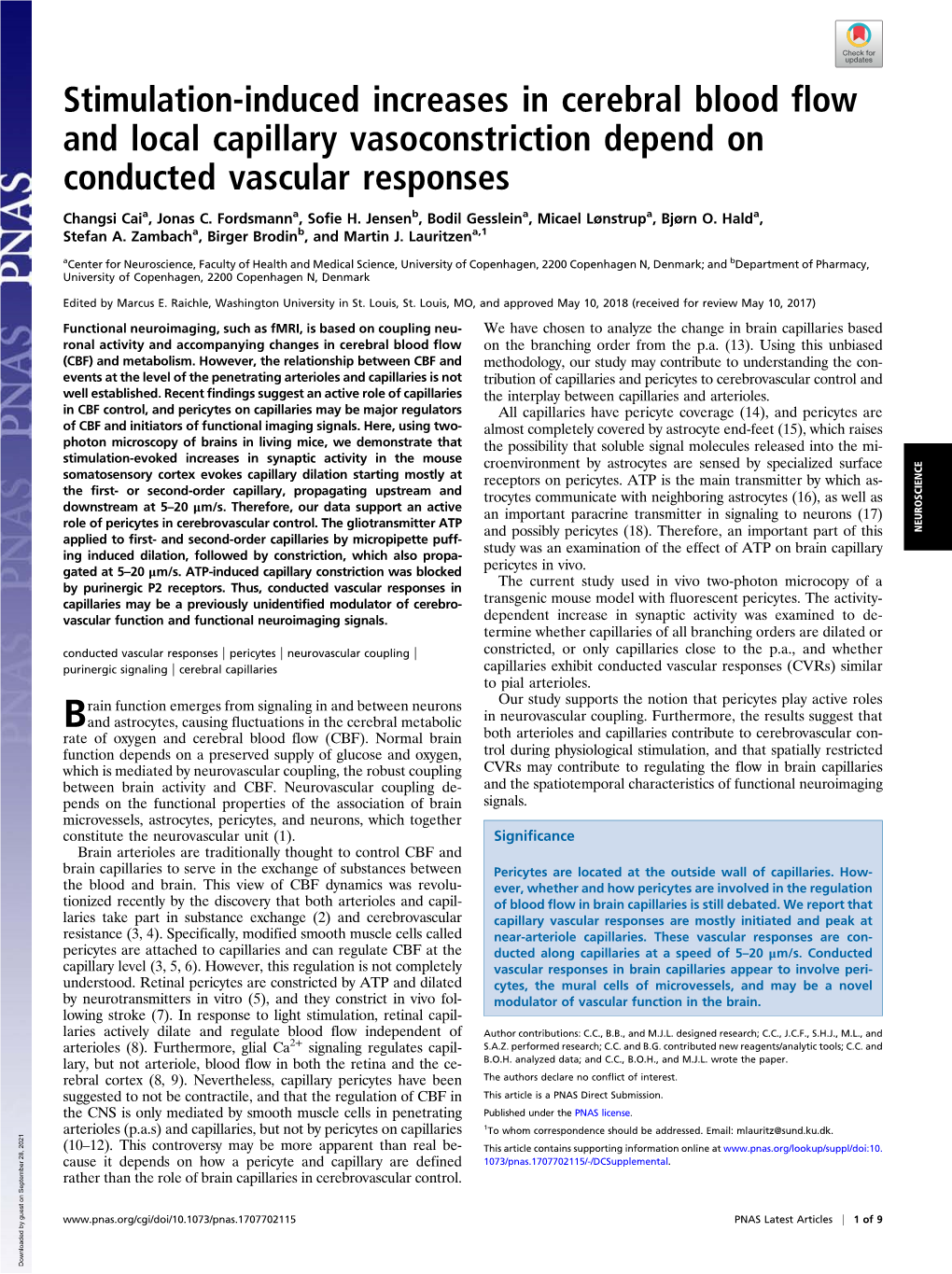 Stimulation-Induced Increases in Cerebral Blood Flow and Local Capillary Vasoconstriction Depend on Conducted Vascular Responses