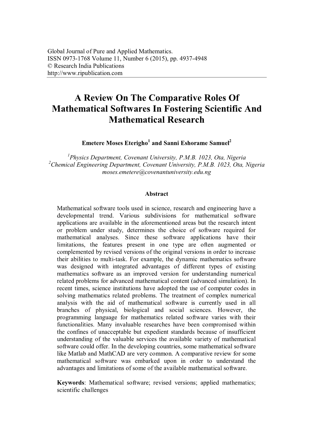 A Review on the Comparative Roles of Mathematical Softwares in Fostering Scientific and Mathematical Research