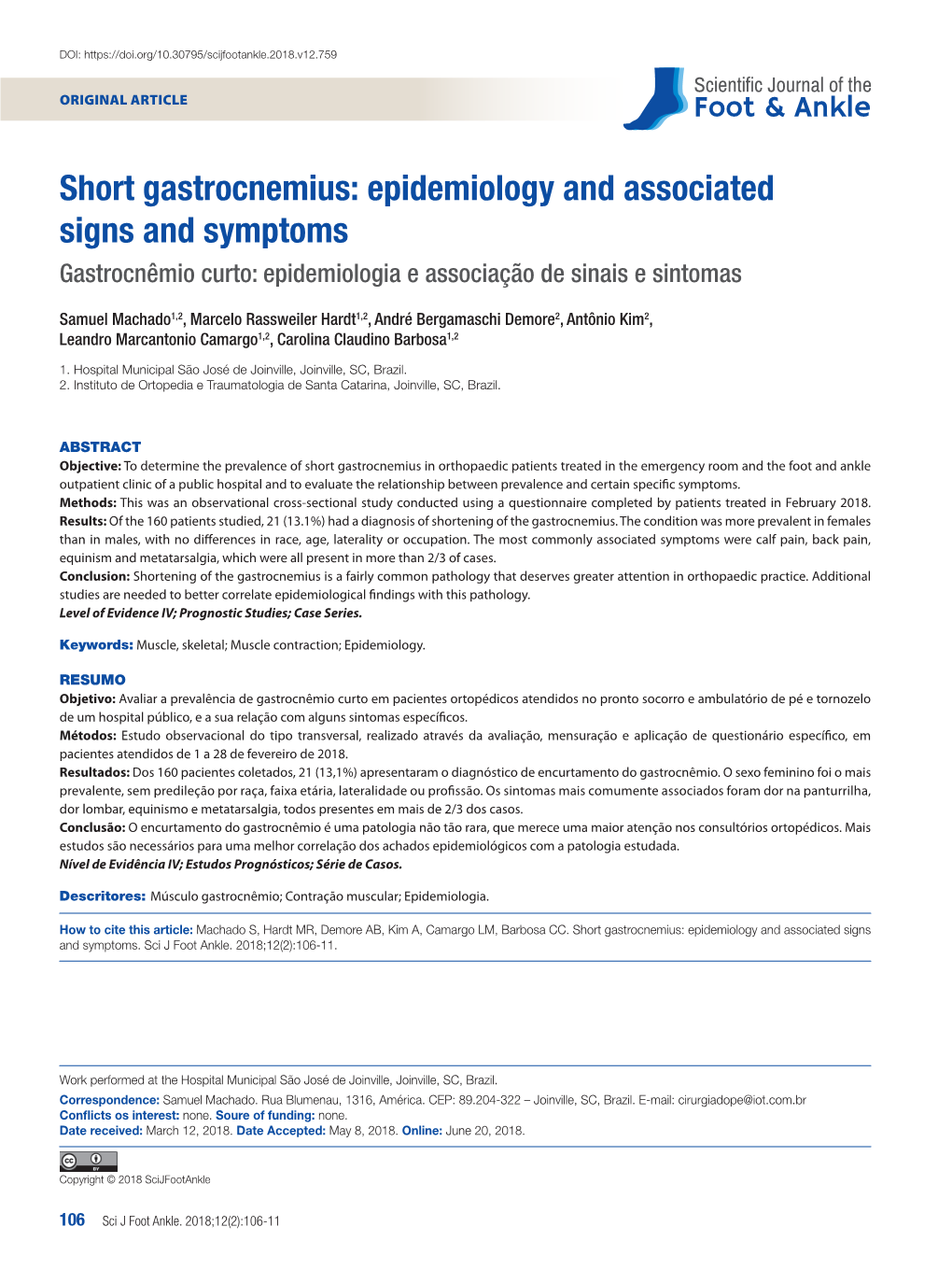 Short Gastrocnemius: Epidemiology and Associated Signs and Symptoms Gastrocnêmio Curto: Epidemiologia E Associação De Sinais E Sintomas