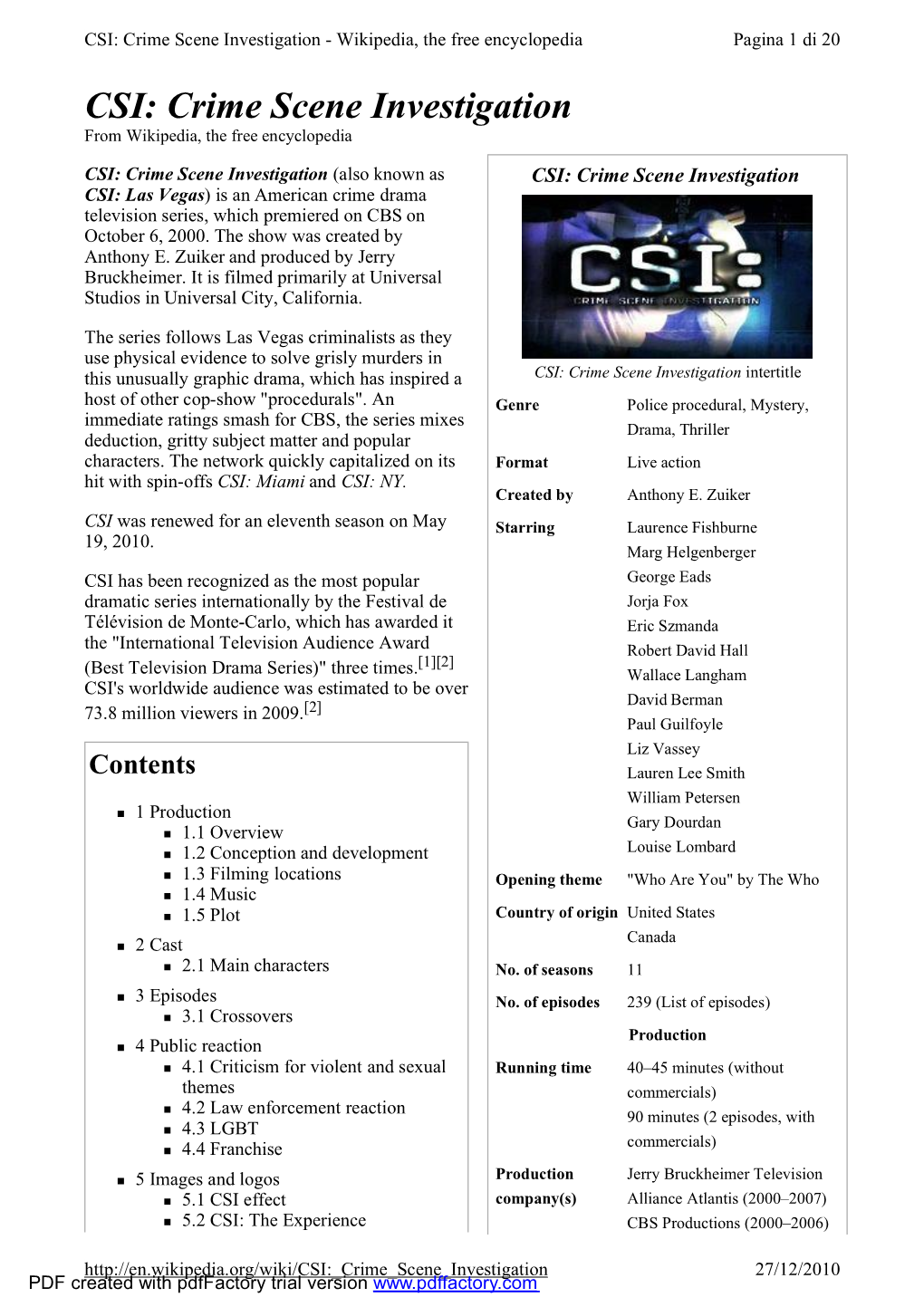 CSI: Crime Scene Investigation - Wikipedia, the Free Encyclopedia Pagina 1 Di 20