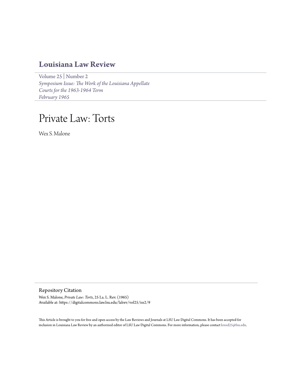 Private Law: Torts Wex S