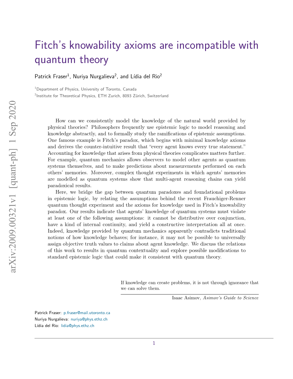 Fitch's Knowability Axioms Are Incompatible with Quantum Theory