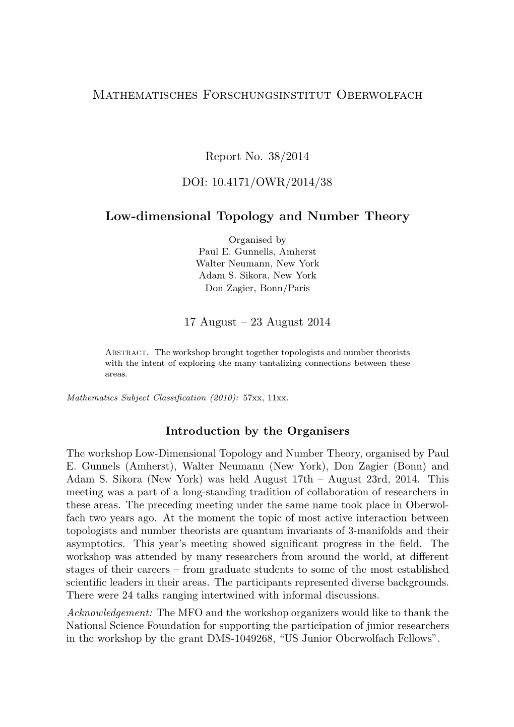 Low-Dimensional Topology and Number Theory