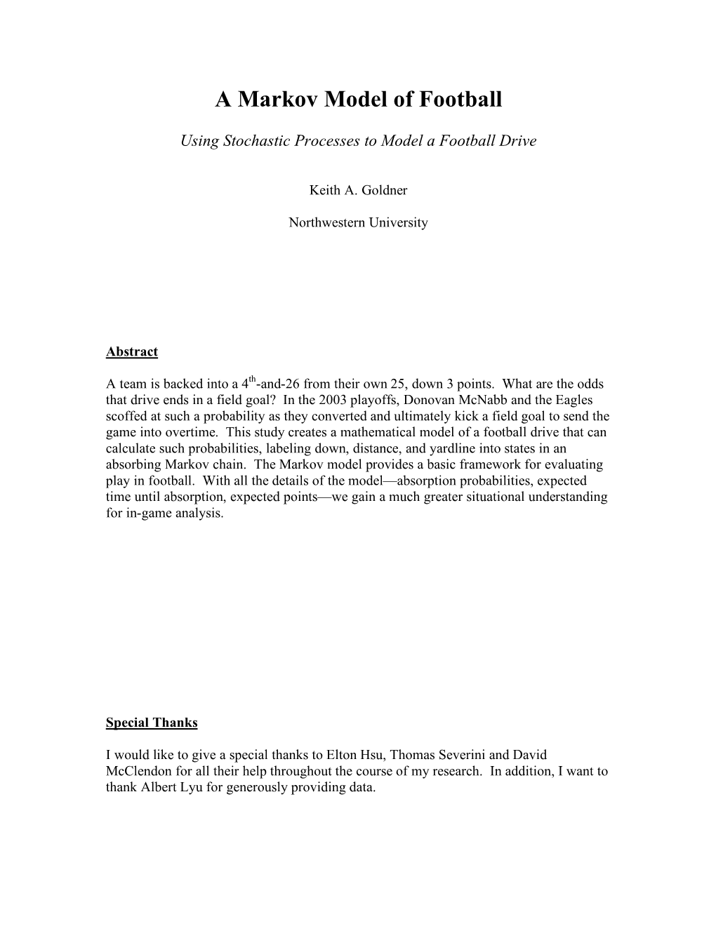 A Markov Model of Football