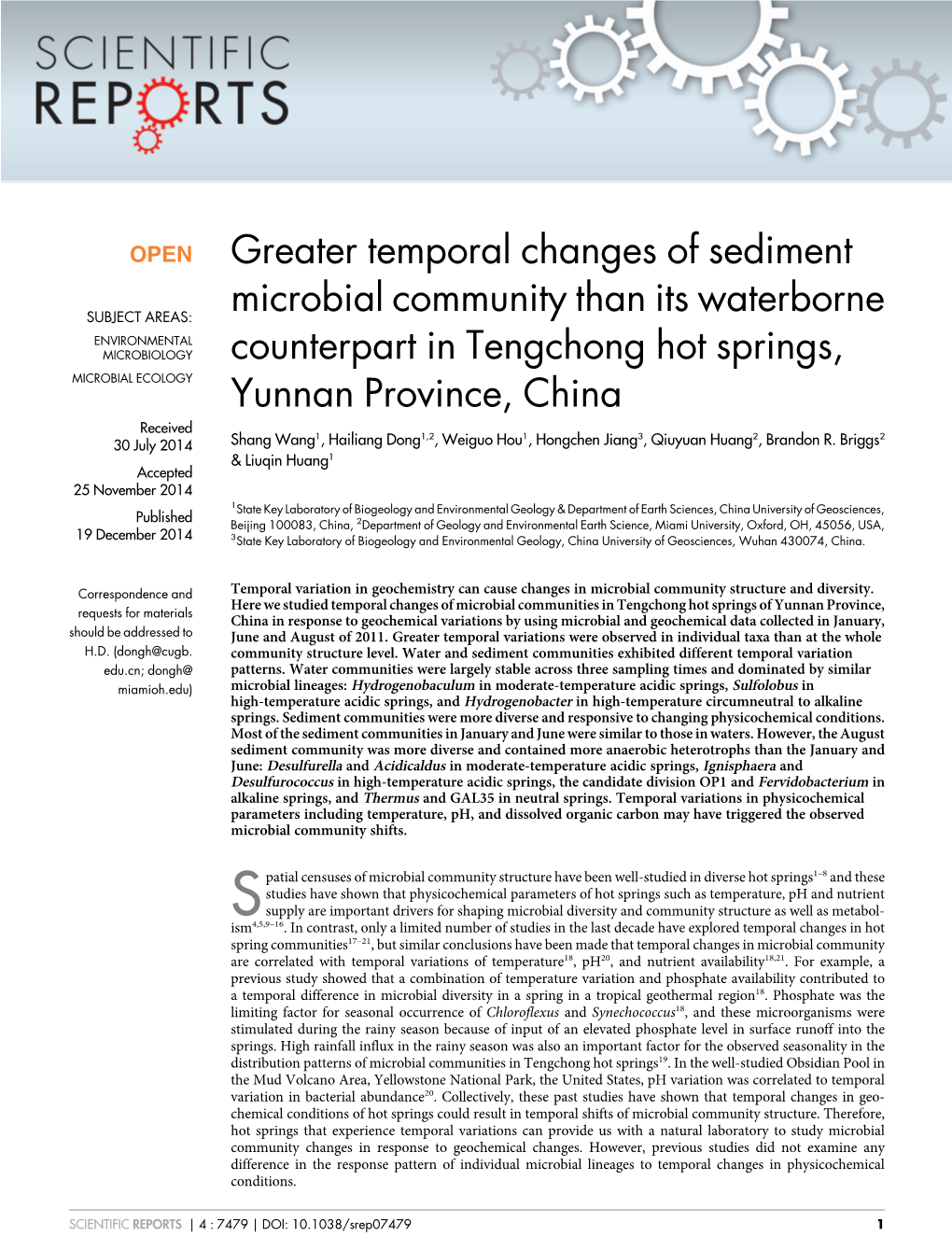 Greater Temporal Changes of Sediment Microbial Community Than Its