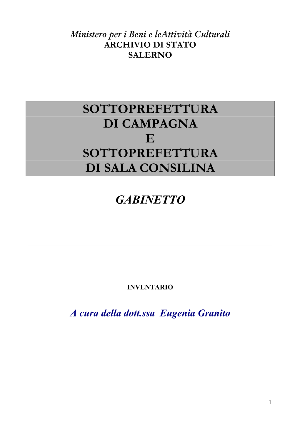 Sottoprefetture Di Campagna E Sala Consilina