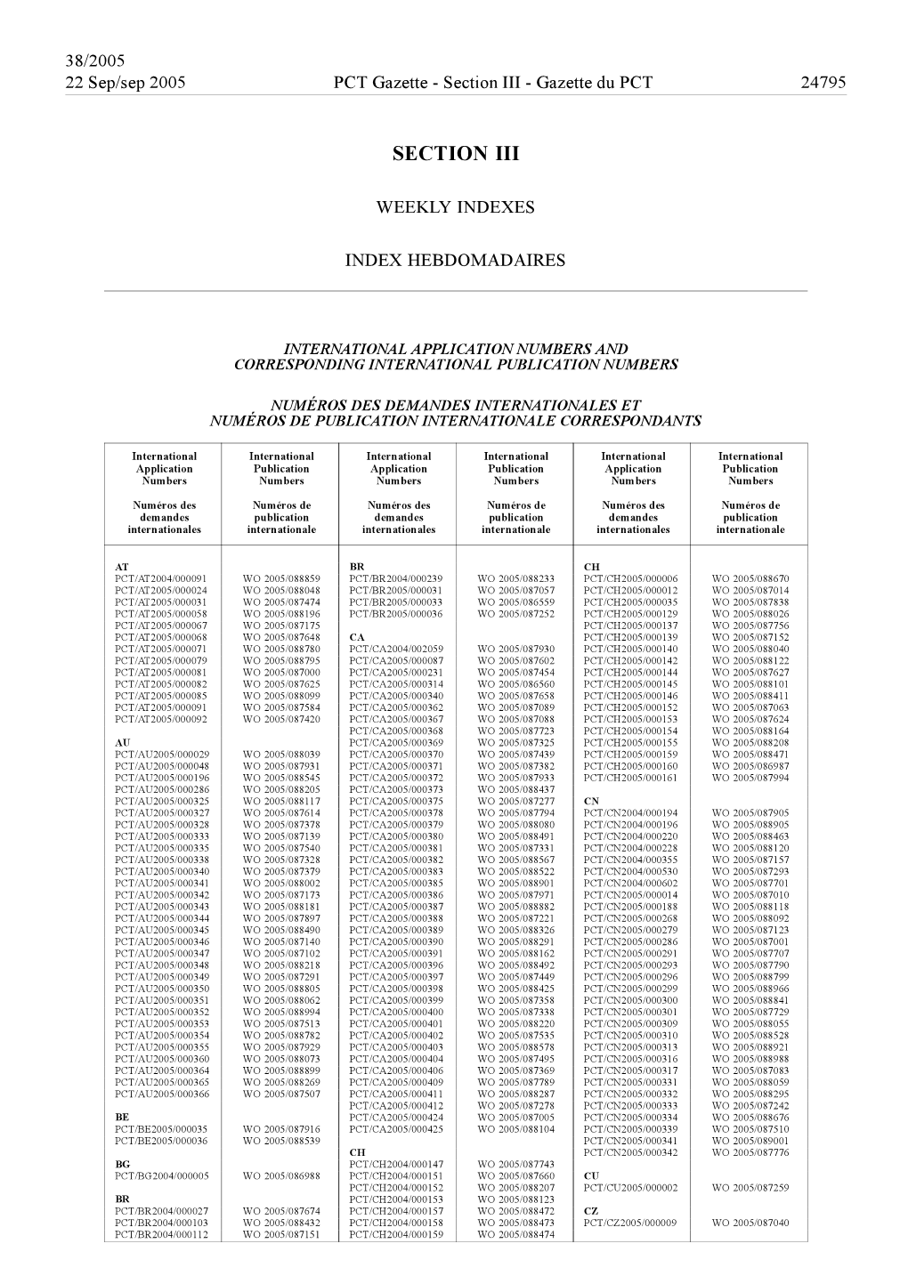 PCT Gazette, Weekly Issue No. 38, 2005