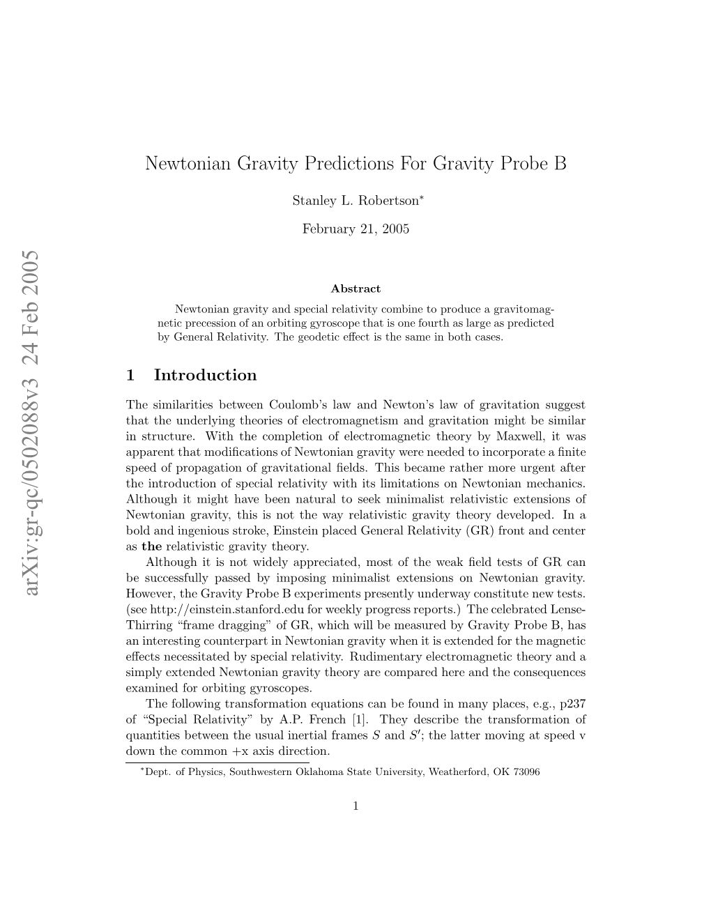 Newtonian Gravity Predictions for Gravity Probe B