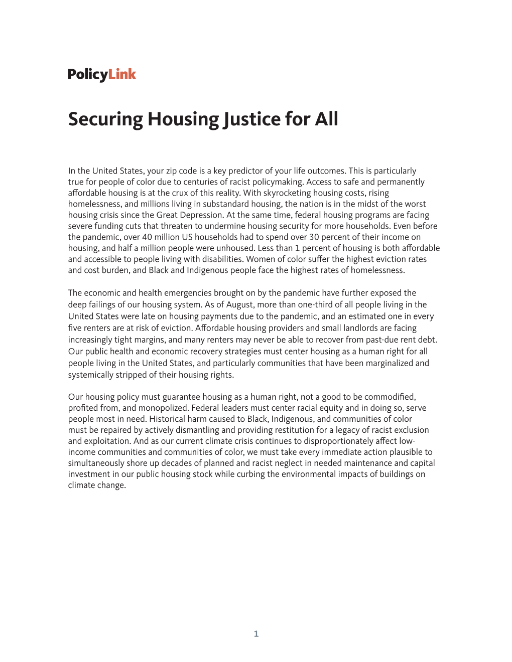 Securing Housing Justice for All