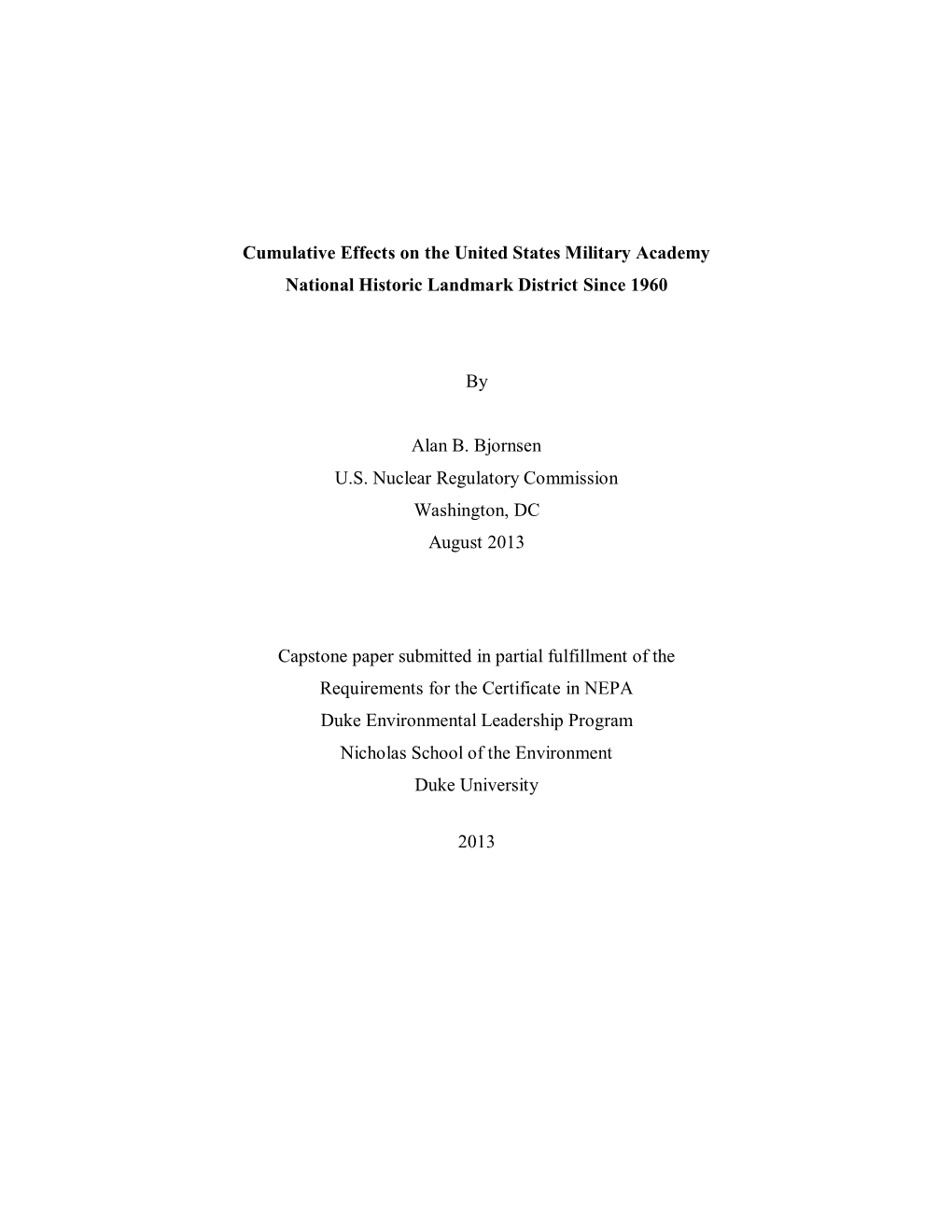 Cumulative Effects on the United States Military Academy National Historic Landmark District Since 1960