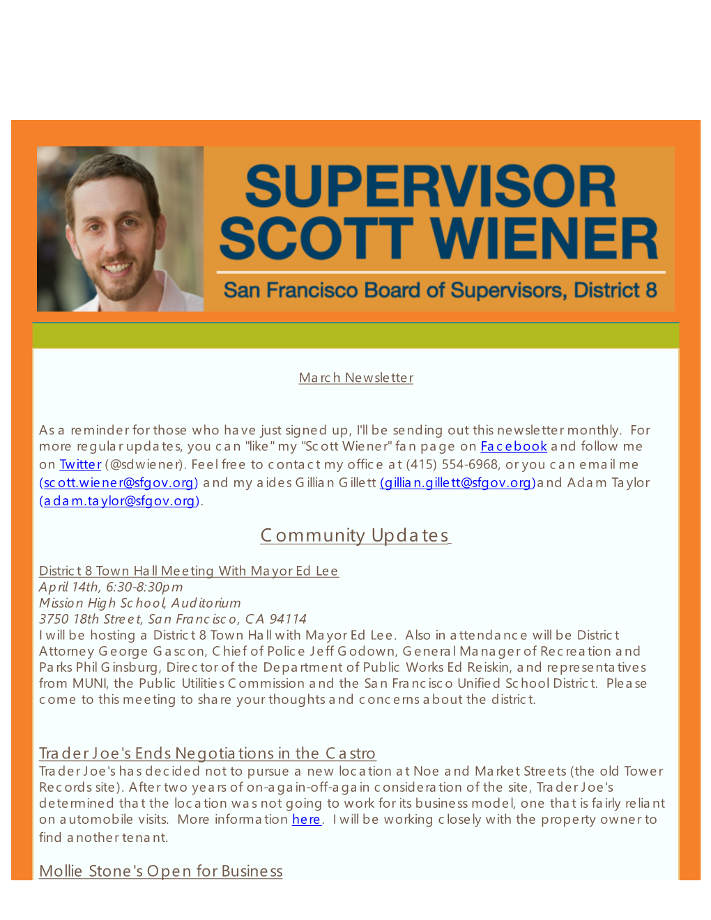 Supervisor Wiener's March 2011 Newsletter